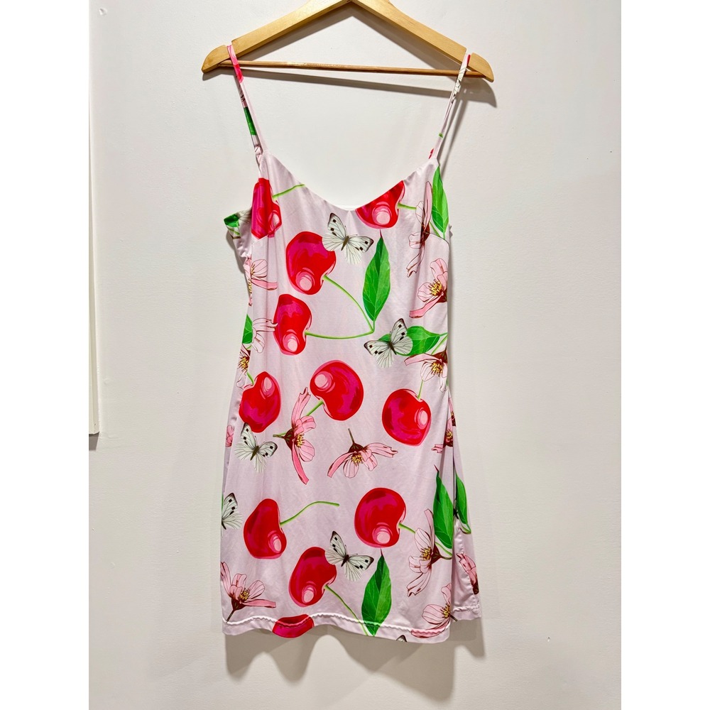 Finesse Cherry Blossom Butterfly Print Mini Slip Dress Pink Womens Large